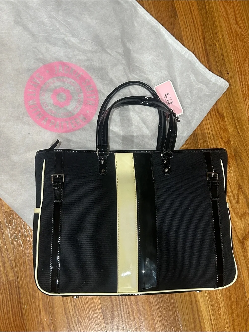 Jackie Smith Black and Cream Paneled Tote with Star Charm new with tags bag